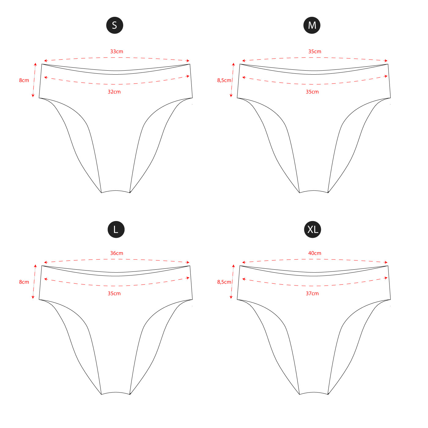 High Waist bottom size guide