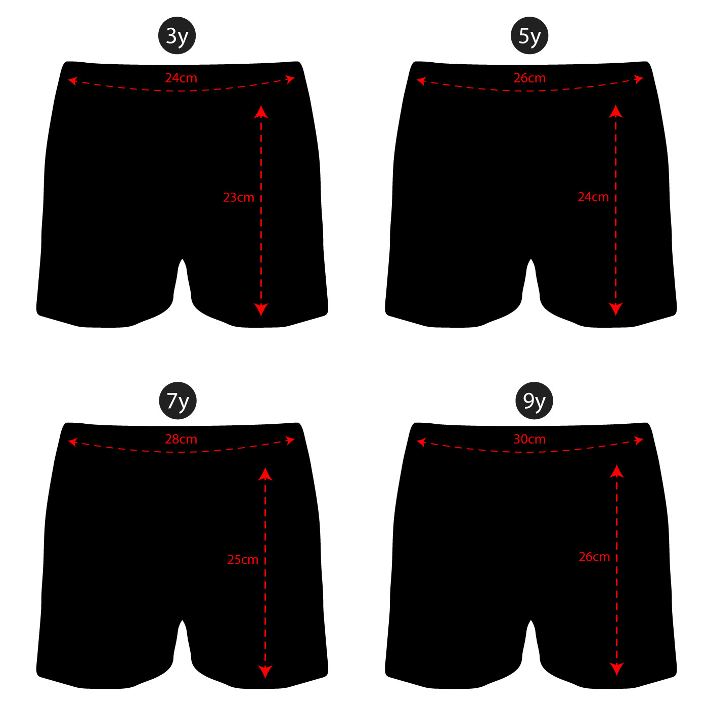 Kids Shorts Size Guide